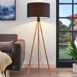 Trójnożna lampa stojąca Claira, okrągła, czarna