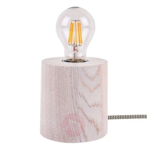 Lampa stołowa Trongo z drewna dębowego, biała