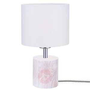 Lampa stołowa Trongo z drewnianą podstawą, biała