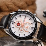 Zegarek skórzany - elegancki - Biznes - czarno-biały