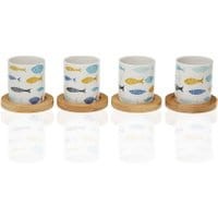 Zestaw 4 filiżanek z 4 podstawkami Fish Bay Blue
