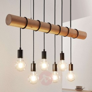 Drewniana lampa wisząca Eviton, 6-pkt. naturalna