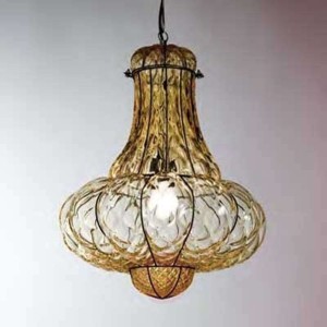 Ręcznie wykonana lampa wisząca DOGE bursztyn 41 cm