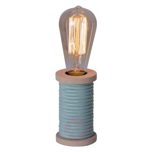 Lampa stołowa Max, drewniana stopa, niebieska