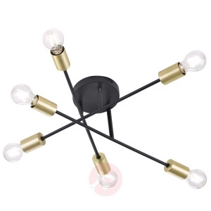 6-punktowa lampa sufitowa Cross, czarno-złota