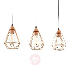 3-punktowa lampa wisząca vintage Tarbes, miedziana