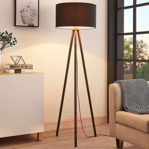 Tekstylna lampa stojąca Majken – ciemnoszara/czerń