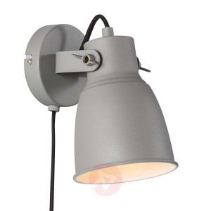 Lampa ścienna Adrian z kablem i wtyczką, szara