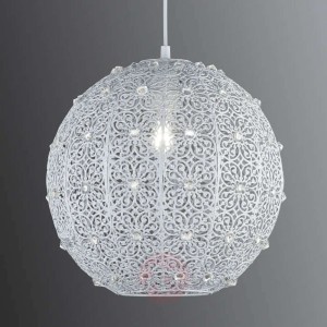 Biała, metalowa lampa wisząca Bajo z kryształkami