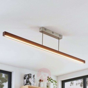 Drewniana lampa sufitowa LED Tamlin, brąz, 140 cm