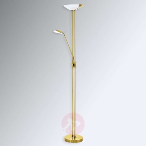 Lampa stojąca LED Baya, stylistyka mosiądzu
