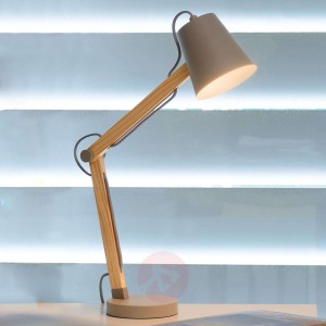 Drewniana lampa biurkowa Tony, szarobrązowa