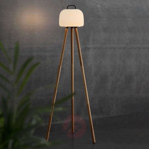 Lampa stojąca LED Kettle trójnóg drewno klosz 22cm