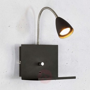 Lampa ścienna Logi z półką, czarna