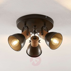 Lindby Arina lampa sufitowa okrągła drewno, 3-pkt.