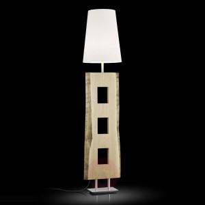 Lampa podłogowa Lena z drewnem, 188cm klosz biały