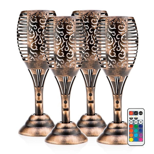 Tulip Shaped USB Multi-Colour Solar Light with Flame Effect & Remote Control (4 Pack)