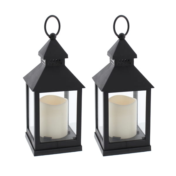 Black Lantern with LED Candle 24cm (Twin Pack)