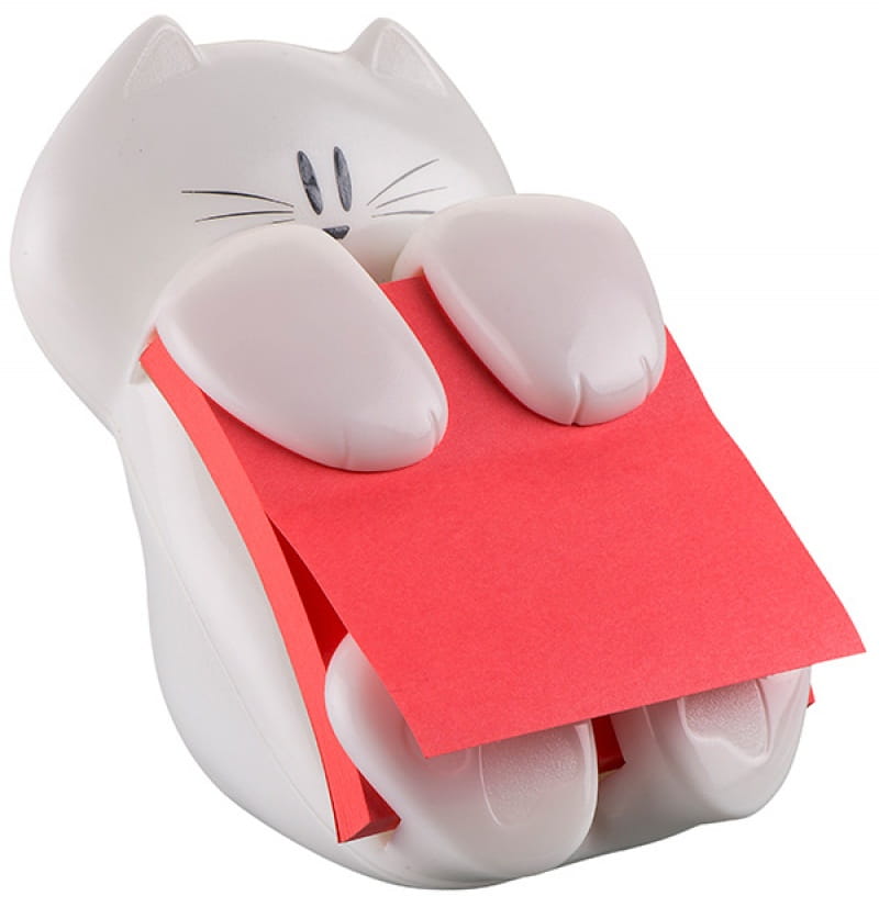 Podajnik do bloczków samoprzylepnych POST-IT® Kotek (CAT-330), biały, w zestawie 1 bloczek Super Sticky Z-Notes